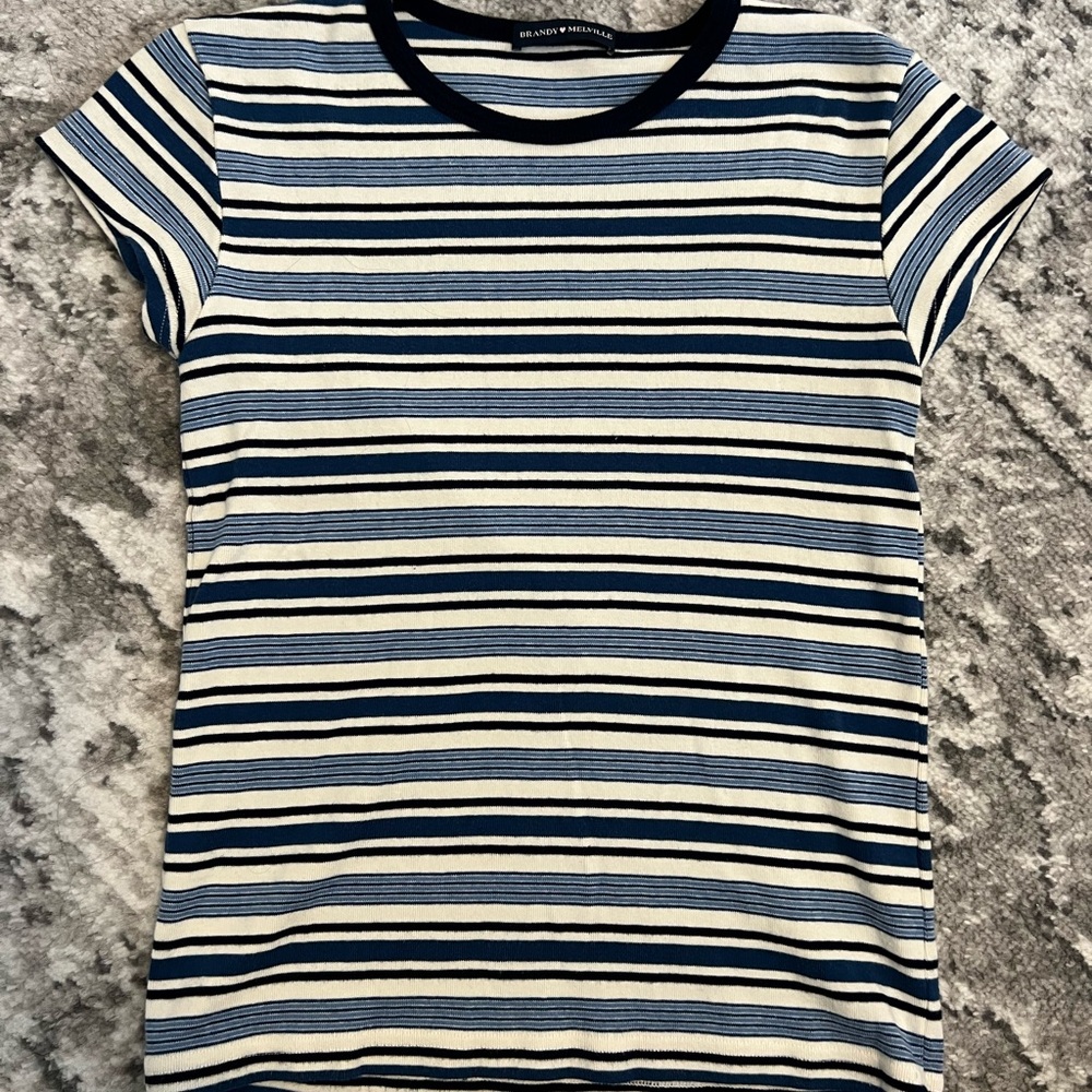 Brandy Melville Nautical Blue and White Short Sleeve Tee